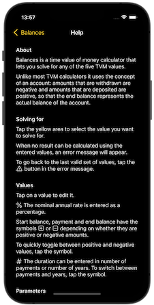Balances help screenshot